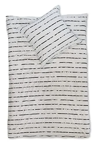 jilda-tex Biber Bettwäsche Winter 135x200 cm + 80x80 cm 100% Baumwolle Feinbiberbettwäsche Edelflanell (Modern Stripes Creme, 135 x 200 cm)