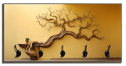 Wallario Wandgarderobe aus Holz mit Lebensbaum-Motiv | 5 Kleiderhaken, Größe 80 x 40 cm
