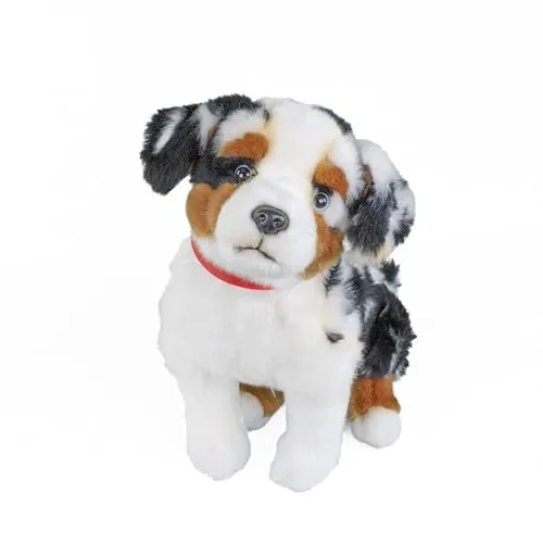 Teddys Rothenburg Australian Shepherd Plüschhund 30 cm - Kuscheliger Stoffhund in schwarz-weiß-braun, sitzend mit rotem Halsband, maschinenwaschbar bis 30°C – perfekt für kleine Tierfreunde!