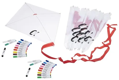 Betzold Bastelnaturmaterial Drachen-Sparset - Kreatives Flugspielzeug für Kinder - Bastelzubehör für kreative Kinder: 10 Blanko-Drachen, 20 Stoffmalstifte und 25 m Nylonschnur. Perfekt für Kindergeburtstage und Kunstunterricht!