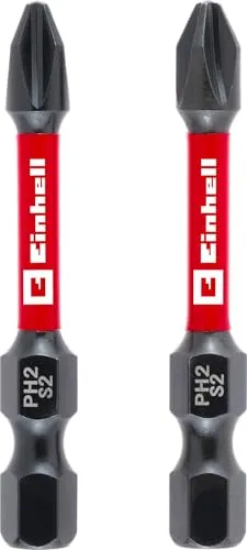 Original Einhell Impact-Bits, 2-tlg., 50 mm, PH2 (S2-Stahl, Torsionszone, effiziente Kraftübertragung, roter Farbring, C 6.3 Schaft)