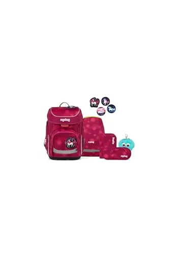 ergobag cubo Bundle Set Schulranzen 6-teilig MondzauBär - Beere - Ergonomischer Schulranzen mit höhenverstellbarem Tragesystem für optimalen Komfort. Praktisches 6-teiliges Set mit Sportbeutel und individualisierbaren Kletties für kreative Gestaltung.