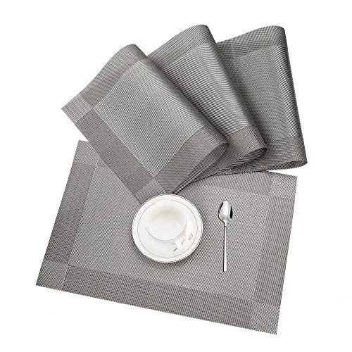 Tischset, Platzset 4er set Rutschfest Abwaschbar PVC Abgrifffeste Hitzebeständig Platzdeckchen für Zuhause Restaurant Speisetisch Braun Silber …