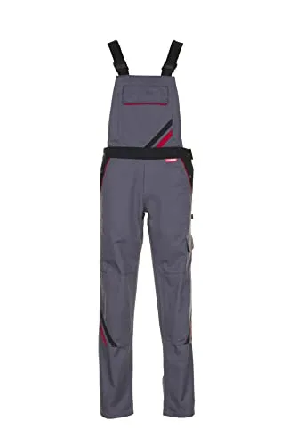 Planam Latzhose Highline Damen - Schiefer/Schwarz/Rot 52 - Robuste Latzhose für Damen mit 9 Taschen und Knieschutz-Zertifizierung, ideal für anspruchsvolle Arbeitsumgebungen.