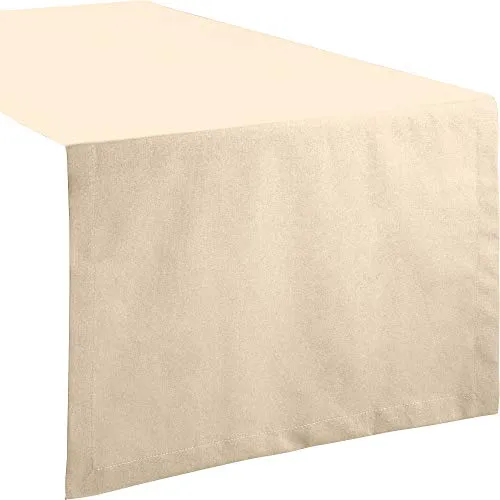REDBEST Tischdecke, Tischläufer Uni Seattle, 100% Baumwolle beige Größe 50x150 cm - Robustes, glattes Gewebe, mit hochwertigem Kuvertsaum