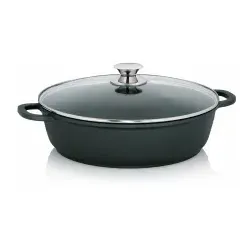 Kela Kerros Servierpfanne 11554 – Hochwertige Antihaftbeschichtung - Pfanne mit einem Durchmesser von 32 cm, robustem Aluguss und feuerfestem Glasdeckel mit Dampfablassventil für müheloses Kochen.