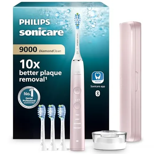Philips Sonicare DiamondClean 9000 Sonderedition - Elektrische Zahnbürste in Pink - Elektrische Zahnbürste mit 4x C3 Premium Bürstenköpfen für 10x mehr Plaqueentfernung und ein strahlend weißes Lächeln in nur 3 Tagen. Ideal für perfekte Mundpflege.