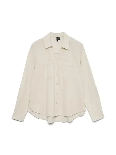 Vero Moda Hemd in Creme - M - Elegantes Hemd aus reiner Baumwolle mit V-Ausschnitt und Brusttasche. Ideal für jeden Anlass, bietet es Komfort und Stil in einem.