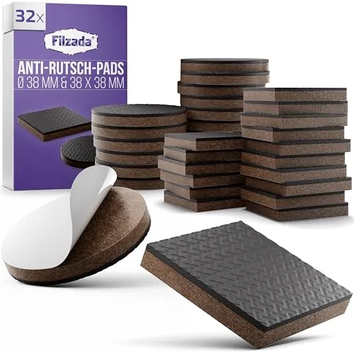 Filzada® 32x Antirutsch Pads Möbel Set Ø 38 mm & 38 x 38 mm - Premium Gummipads - Anti Rutsch Pads - Selbstklebende Antirutsch Aufkleber - Gummi Unterlage Möbelstopper - Anti Rutsch Pad