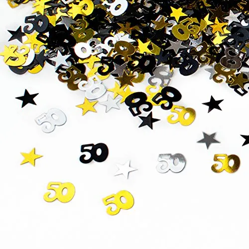 Oblique Unique® 50. Geburtstag Jubiläum Konfetti Gold Silber Schwarz Sterne Tisch- Konfetti mit Spiegeleffekt - über 500 Stück