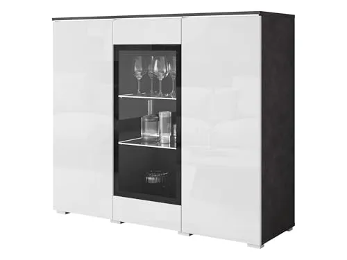 MIRJAN24 Türkommode Vera 120 - Stilvolle Wohnzimmerlösung mit LED-Beleuchtung - Kommode Vera 120 für stilvolle Wohnzimmergestaltung, mit elegantem Hochglanz-Finish und grifflosen Türen für modernes Design.