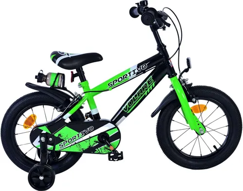 Volare Sportivo Kinderfahrrad 14 Zoll - Grün Schwarz mit Zweihandbremsen - Jugend- & Kinderfahrräder mit geschütztem Kettenkasten und höhenverstellbarem Sattel für sicheren Fahrspaß und lange Nutzungsdauer.
