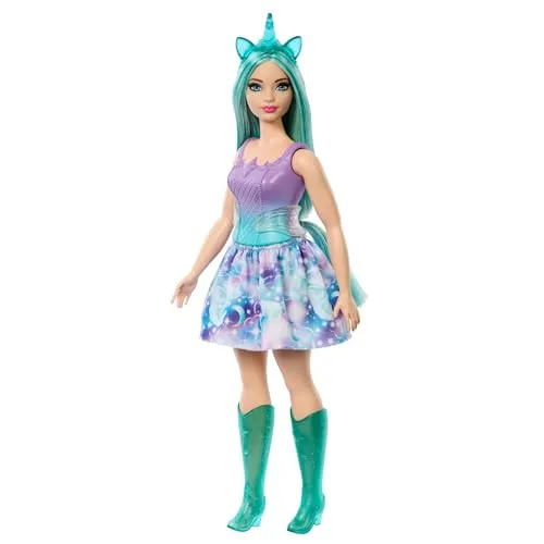 Barbie Einhorn Puppen mit bunten Fantasiehaaren, Outfits mit Farbverlauf und Fantasy-Accessoires rund um das Thema Einhorn, HRR15