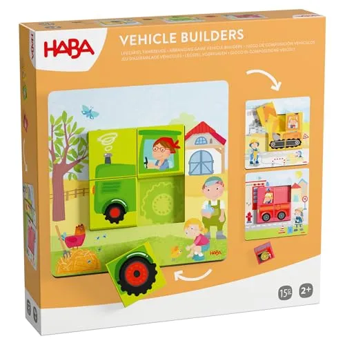 Produktbild HABA Legespiel Fahrzeuge – Holzspielzeug ab 2 Jahren mit Bagger, Traktor & Feuerwehr, Montessori Lernspiel zur Farberkennung & Feinmotorik, Geschenk für Kleinkinder