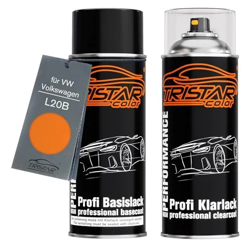 TRISTARcolor Autolack Spraydosen Set für VW/Volkswagen L20B Leuchtorange Basislack Klarlack Sprühdose 400ml
