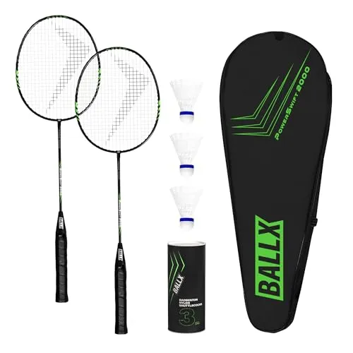 BallX Badminton 2er Set [INKL. FEDERBÄLLE & Tasche] - Freizeit Federballset - Schläger Set - Badmintonschläger & Federbälle für Erwachsene