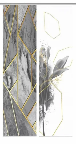 HOME in green Schiebegardine SIGNUM - Schiebegardinen-Set aus recyceltem Polyester in Bambusoptik, halb-transparent mit goldenen Linien, ideal für nachhaltige Fensterdekoration und Lichtspiel im Raum.