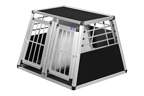 ALPUNA Transportbox N12 – Aluminium Doppelbox für Hunde 82×93×66 cm, Auto Hundebox mit Trennwand & Notausstieg, sicherer Hundetransport im Kofferraum