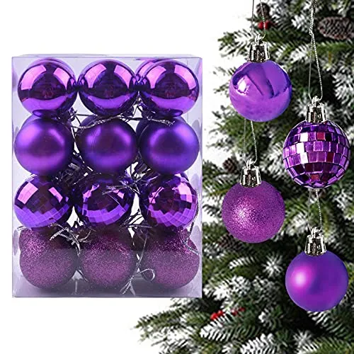 Yisscen 24er Set Weihnachtskugeln ø 4cm Weihnachtskugeln Lila,Christbaumkugeln aus Kunststoff,Weihnachtsbaumschmuck Weihnachtsbaumkugeln,Wiederverwendbar Party Deko Kugeln - 4 Stile