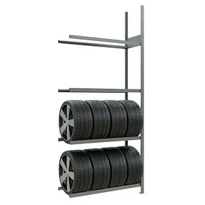 Anbauregal für Räder und Reifen, verzinkt, 2750 x 1150 x 400 mm - Werkstatteinrichtung mit beidseitiger Bestückung, belastbar bis 150 kg pro Ebene und variabel für Reifen mit 550 - 750 mm Ø, ideal für die materialschonende Lagerung.