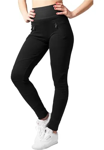 Urban Classics Damen Leggings Interlock High Waist Sportleggings, Schwarz, S - Leggings für Damen mit hohem Bund, bieten optimalen Tragekomfort und eine schmeichelhafte Silhouette dank breitem elastischen Bund und stylischen Fakepockets.