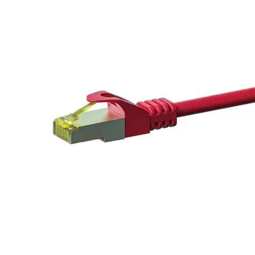 Danicom RJ45 Netzwerkkabel S/FTP (PiMF) - mit CAT 7 Rohkabel - Rot - 3m, POE, Ethernet, LAN, Patchkabel, Datenkabel, RJ45 - für Serverschränke, Switches, Router, Modems!