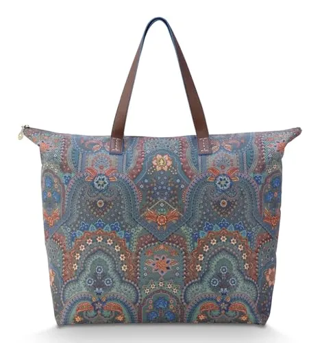 Pip Studio Tilda Tote Bag Jabali Blue - Elegante Reisetasche mit orientalischem Blütenmuster, großzügigem Hauptfach und stabilen Henkel für optimalen Tragekomfort – ideal für Reisen oder den Alltag.