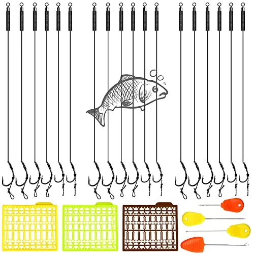 GKZB Karpfen Angelhaken Karpfenangeln Haar-Rigs Boilie Rig Karpfen Vorfach Handgefertigt Karpfenrigs 18Stk Geflochtene Schnur Angelhaken mit Boilie-Stoppers (6# 8# 10#)