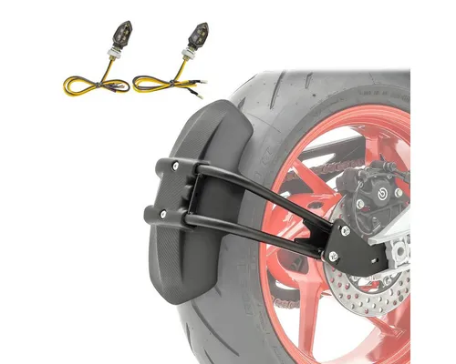 Lumitecs Kennzeichenhalter Set LED Blinker Motorrad KP8 getönt + Motorrad Hinterradabdeckung LW4