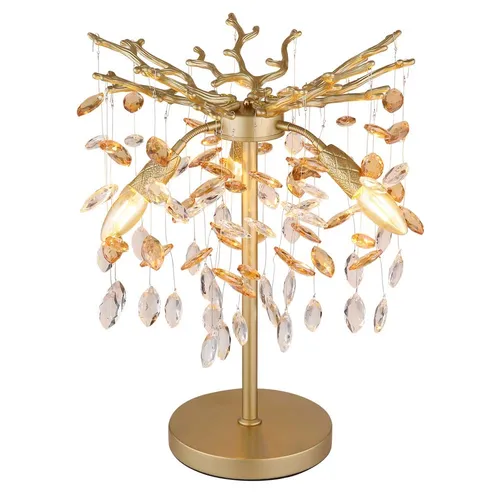 Tischleuchte Beistelllampe goldfarben mit Glaskristallen - Elegante Tischlampe mit matt-goldenem Finish und funkelnden Glaskristallen. Ideal für Schlafzimmer oder Wohnzimmer, schafft eine stilvolle Atmosphäre.