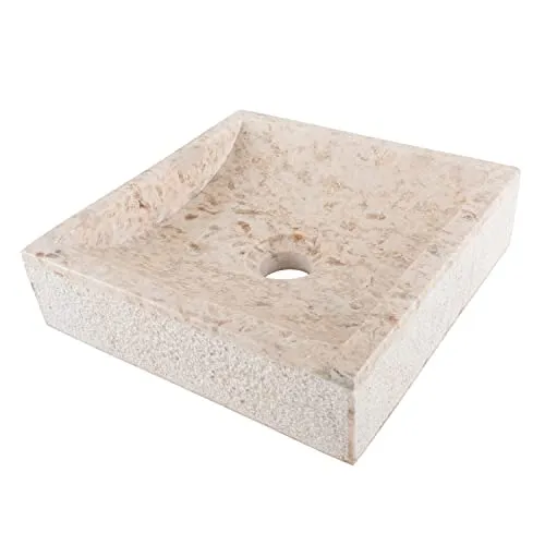 WOHNFREUDEN Marmor Waschbecken 30 cm in Beige - Einzigartiges quadratisches Waschbecken aus hochwertigem Marmor, handpoliert und pflegeleicht. Ideal für Bad, WC oder Gästezimmer. Ein echter Blickfang dank individueller Marmorierung.