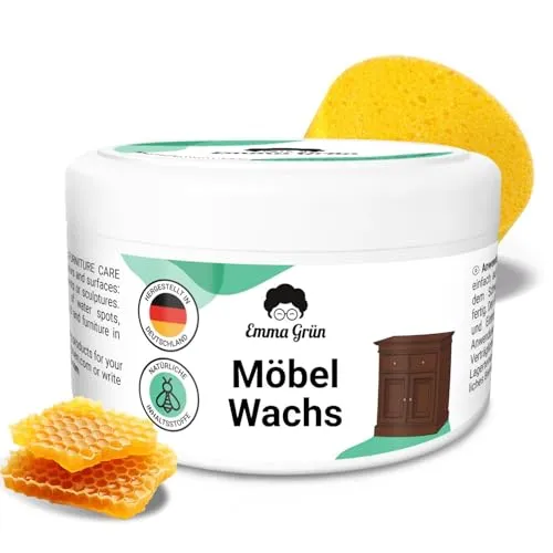Emma Grün® Holzwachs Farblos für Möbelpolitur Holz 500ml [MIT BIENENWACHS] - Möbelwachs Farblos zur Möbelpflege Wasserdicht - Holzpolitur Antikwachs - Holzpflege Innen & Außen MIT SCHWAMM