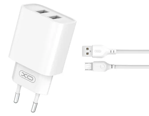 XO Wandladegerät CE02C 2x USB 2,1A weiß + microUSB-Kabel