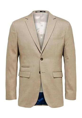 SELECTED HOMME Sakko SLHNeil beige 46 - Elegantes 1-tlg. Sakko aus recyceltem Material, ideal für stilvolle Business-Events und besondere Anlässe.