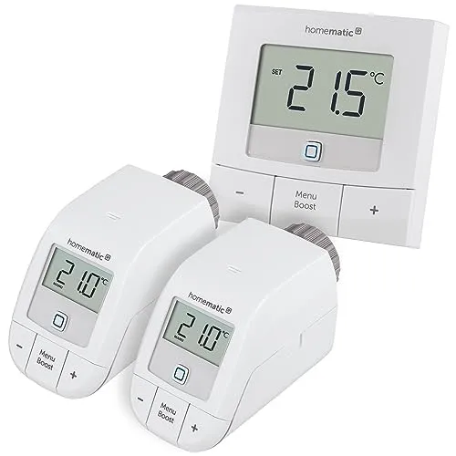 Homematic IP Smart Home Set Heizen Basic XS - Programmierbare Thermostate für Zuhause, inklusive 2 Heizkörperthermostate und 1 Wandthermostat für effiziente Heizungssteuerung und Energieeinsparung.