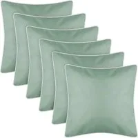 Bestlivings Outdoor Kissen Mintgrün mit Weißer Paspel 6er Pack - Sitzkissen & Gartenstuhlauflagen, wasserabweisend und mit elegantem Design, ideal für komfortable Stunden im Freien.
