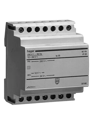 HAGER ST315 Trafo 230V - 12-24V 63VA - Transformator für sichere Stromversorgung, ideal für Ihre elektrischen Projekte, kompakte Bauweise für einfache Installation.