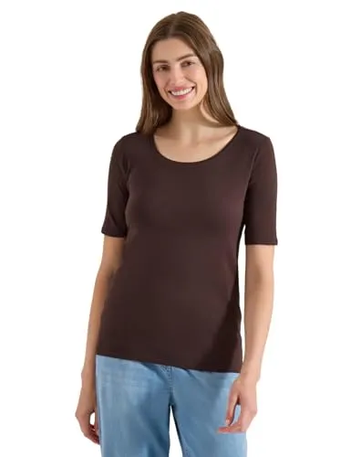 Cecil Basic T-Shirt mit Rundhals in Unifarbe Brown Cacao M von CECIL