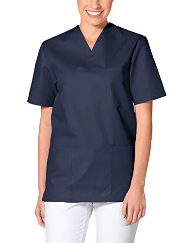 CLINIC DRESS Schlupfkasack - Unisex Kasack Damen und Herren bunt für Pflege und Altenpflege, Kurzarm und Brusttasche, 95 Grad Wäsche Navy, XS