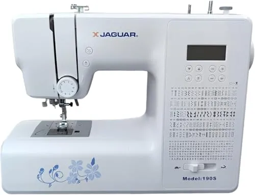 Jaguar 190S Elektronische Nähmaschine für Anfänger, leicht, computergesteuert, Quilting, mit 200 Stichen und 100 Buchstaben und Zahlen, 8 automatische Löcher