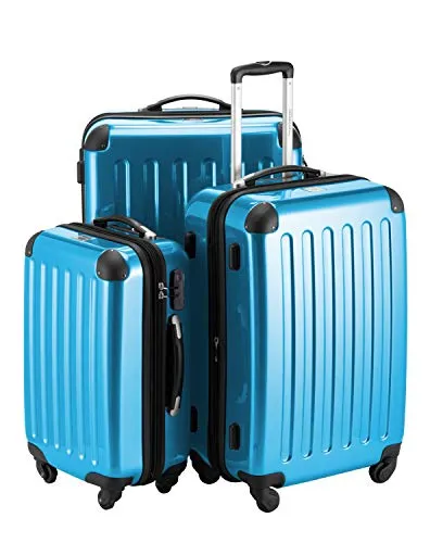 HAUPTSTADTKOFFER Alex - 3er Kofferset, Trolley-Set, Rollkoffer, Reisekoffer, (S, M & L), Cyanblau