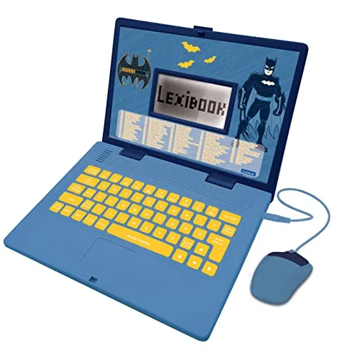 Lexibook JC598BATi1 Batman Lern- und Zweisprachiger Laptop Französisch/Englisch Spielzeug mit 124 Aktivitäten zum Lernen von Mathematik, Daktylografie, Logik, Uhr, Spielen und Musik