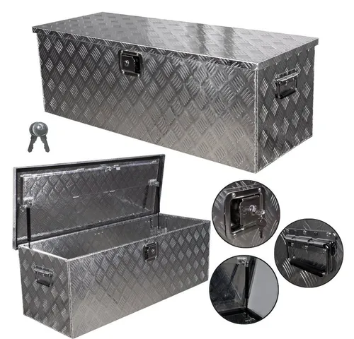 Trucky Anhänger-Deichselbox - Robuste Werkzeugkiste aus Aluminium - Transportboxen, stabil und wasserdicht, ideal für Werkstatt, Auto und Garten. Verschließbar mit Schlüssel, bietet Platz für Werkzeuge und Materialien in verschiedenen Größen.