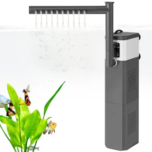 VILLNO 8W 12W Leistungsstarker Aquarienfilter für 40–180L Aquarien, Leise 3-in-1 Aquarium Filter, 400LPH 700LPH Einstellbarer Aquarium Innenfilter für Schildkröten-/Garnelen-/Zuchtbecken