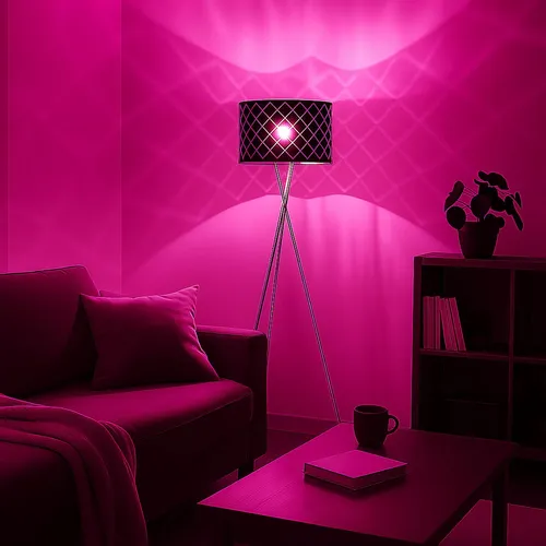 Smart Stehlampe mit Textilschirm in Schwarz-Gold - Elegante Beistellleuchte mit dimmbarer RGB-LED, App- und Sprachsteuerung für stimmungsvolle Beleuchtung. Ideal für modernes Wohnen.