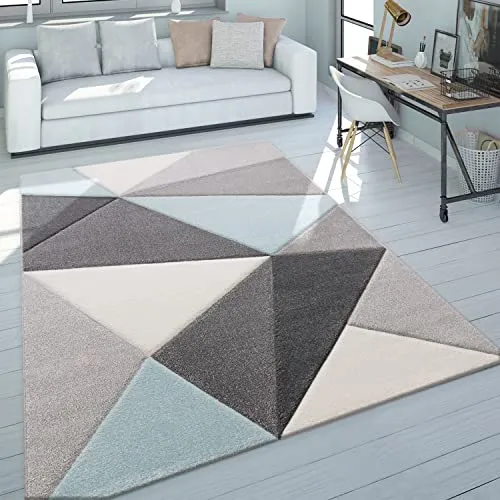 Paco Home Designer Teppich mit modernem Konturenschnitt in Pastell Grau und Türkis, 80x150 cm - Hochwertiger Teppich aus 100% Polypropylen mit 12 mm Florhöhe. Ideal für jeden Raum, maschinell gewebt und geeignet für Fußbodenheizungen bis 24 Grad.