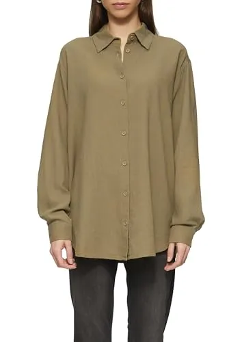 s.Oliver Hemdbluse in Olivgrün Größe 38 - Stylische Bluse aus 55% Leinen für hohen Tragekomfort, pflegeleicht und ideal für den Alltag oder besondere Anlässe.