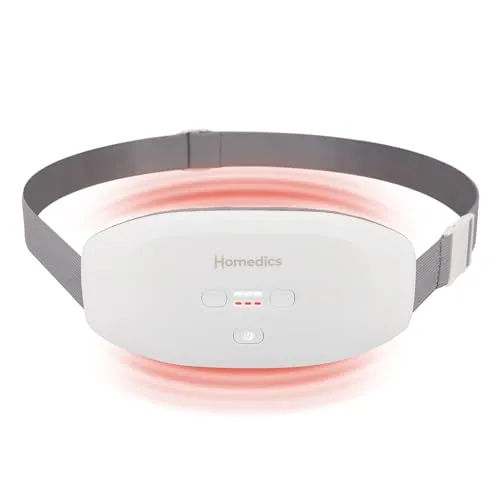 Homedics Cycle Comfort Wärme- und Vibrationsgürtel, bei Menstruationskrämpfen oder Reizdarmsymptomen, 3 Vibrationsstufen, 3 Wärmestufen, diskretes und komfortables Design, Reisetasche und Ladekabel