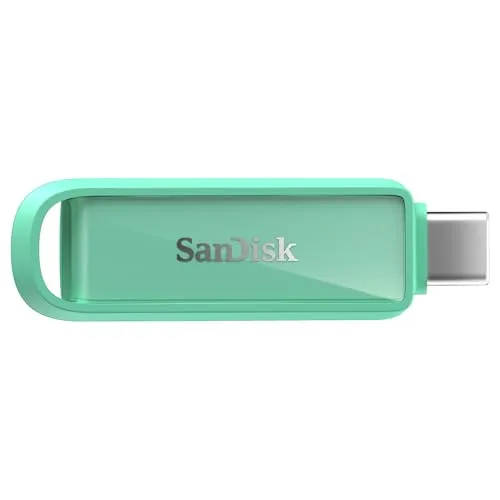 SanDisk Phone Drive mit USB Type-C 512 GB (Flash-Laufwerk für Smartphones, Tablets und Computer, 150 MB/s Lesen, Schlüsselring-Öse zur Mitnahme, 1 Jahr RescuePRO Deluxe-Software) - Seafoam Green