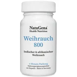 NatuGena Weihrauch 800 - 120 Kapseln - Nahrungsergänzungsmittel mit afrikanischem & indischem Weihrauch, hohe Bioverfügbarkeit dank liposomalem Lecithin, vegan und ohne Zusatzstoffe.